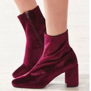 Velvet Burgundy Ankle Boots